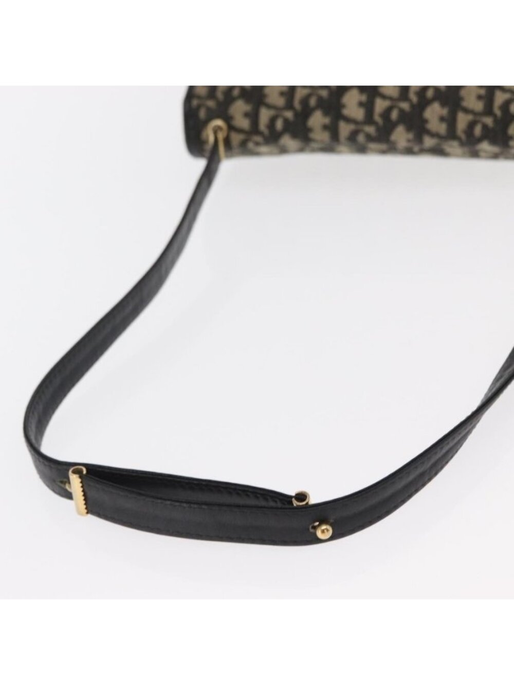 Authentic Christian Dior Trotter Canvas Shoulder Bag Black Gold - Picture 14 of 16